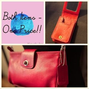 COACH red cross-body clutch & lipstick holder.